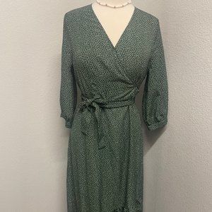 Philippe Le Bac Women Green Polka Dot Wrap Dress M/L